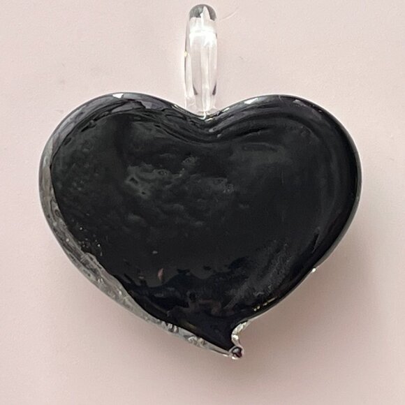 3D Heart Dichroic Glass Pendant • Black Silver Gold • 925 Italian Chain - Picture 4 of 11